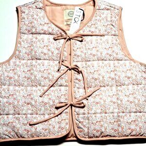Stoosh By 26 International Women Peach Floral Laceup Quilted Vest